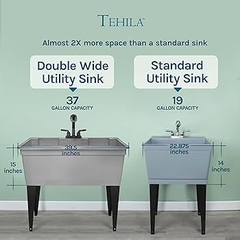 Tehila Freestanding Double-Wide Utility Sink with Steel Legs